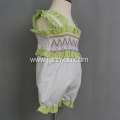 Latest summer white cotton-linen smocked baby clothes romper